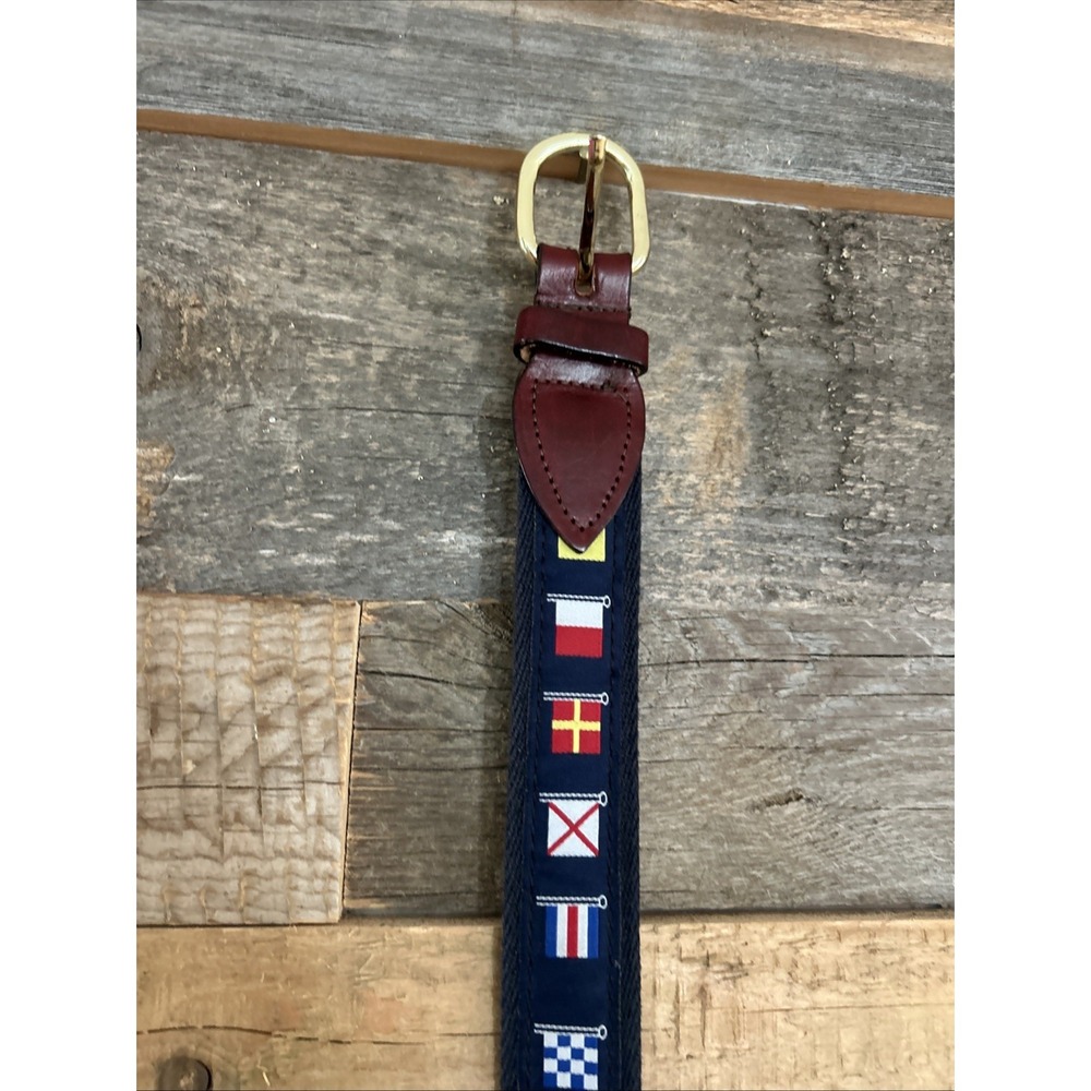 Leather Man LTD Mens Surcingle Belt 34 Nautical Flag Alphabet Canvas Leather
